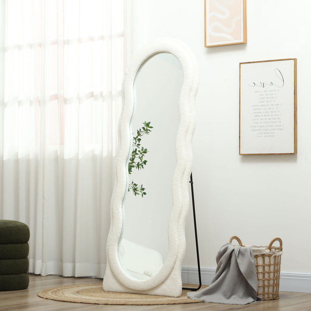 Ganzk?rperspiegel 160 x 60 cm Gew?lbter Standspiegel mit Wellendesign Bruchsichere Glas Wei?