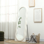 Ganzk?rperspiegel 160 x 60 cm Gew?lbter Standspiegel mit Wellendesign Bruchsichere Glas Wei?