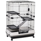 Four-Tier Small Animal Cage, for Bunnies, Ferrets, Chinchillas w/ Wheels, Tray - Black