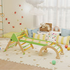 8-in-1 Montessori Kletterger¨¹st Indoor Holz Kletterdreieck mit Kletterbogen, doppelseitiger Rutsche, Gr¨¹n