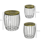  3er-Set Couchtische Beistelltische Gartentisch Retro Metallkorb Drahtkorb Garten Satztisch Gartenmöbel Outdoor Balkon Metall Natur+Schwarz 3 Größen