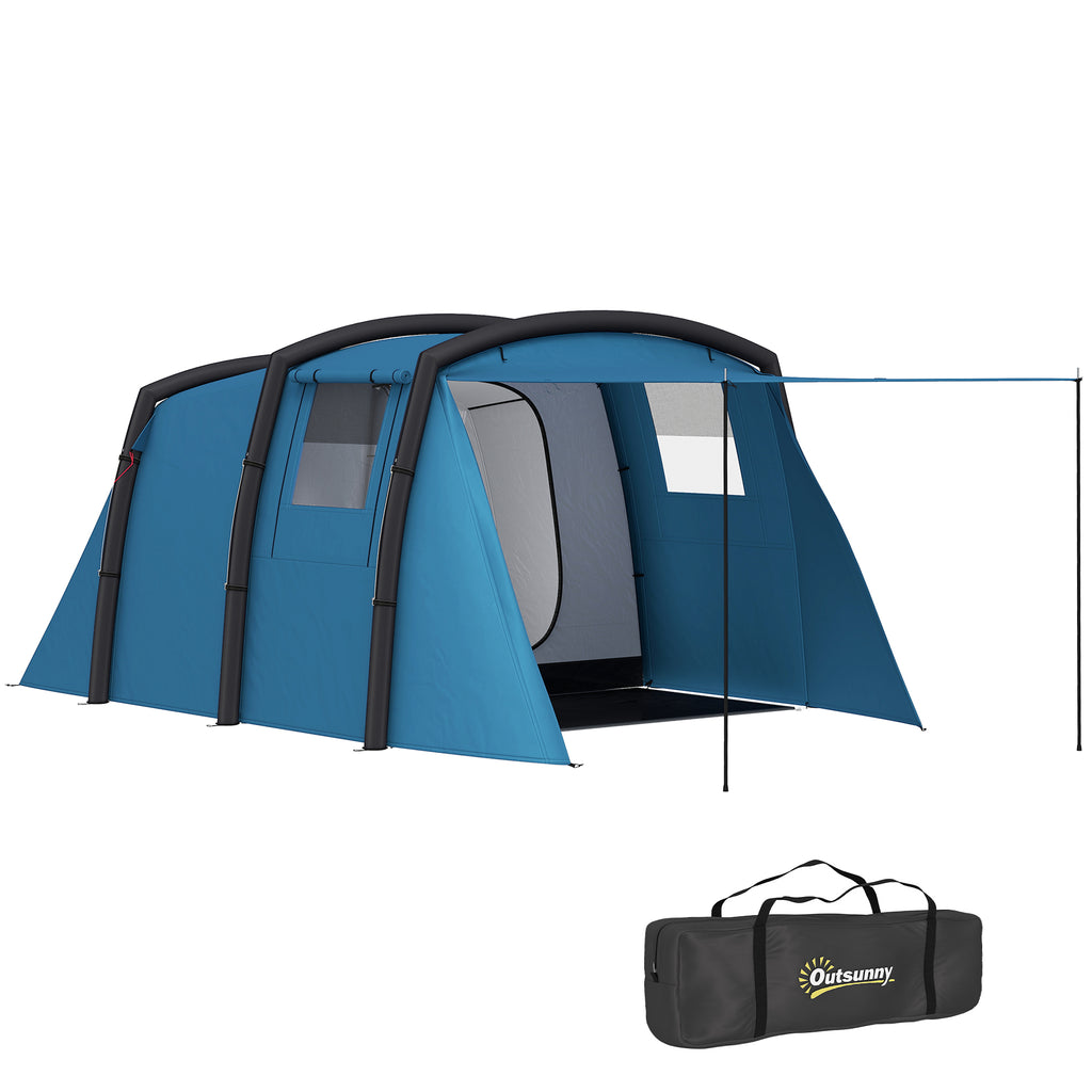 Aufblasbares Campingzelt 3-6 Personen Outdoor Tunnelzelt mit Seitenfenstern Tür Luftträger 4,4 x 2,8 x 1,95 m Blau