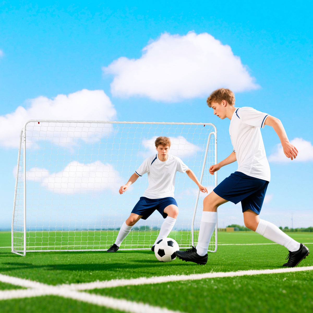 Fußballtor für Spiele & Training, UV-beständig, robust, Bodenverankerungen, Weiß