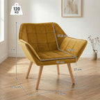 Polstersessel, Akzentsessel, Skandi Design, Samtoptik, bis 120 kg, Kautschukholzbeine, Gelb