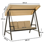 Hollywoodschaukel Gartenschaukel Schaukelbank, verstellbares Sonnendach, 200 cm x 125 cm x 175 cm, Beige + Braun