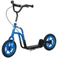 Kinderroller mit verstellbarem Lenker, große Räder, Parkständer, Handbremse, für Kinder im Alter von 5-12 Jahren, Blau