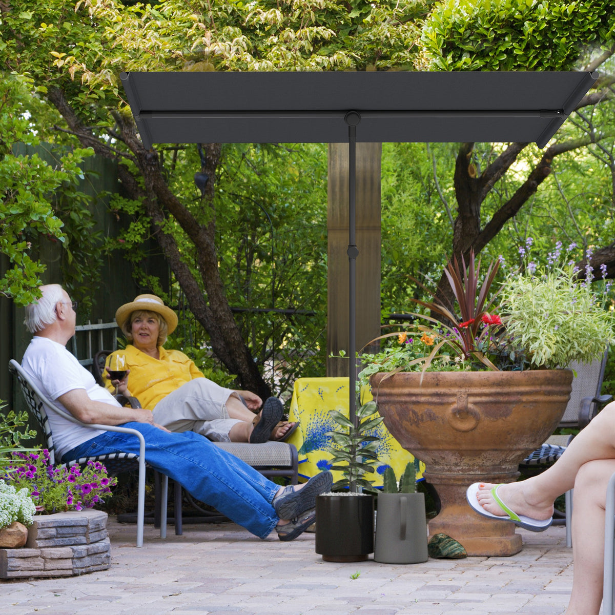 Sonnenschirm 180 Grad drehbar H?henverstellbar Gartenschirm mit Aluminium-Mast 150x205cm Dunkelgrau
