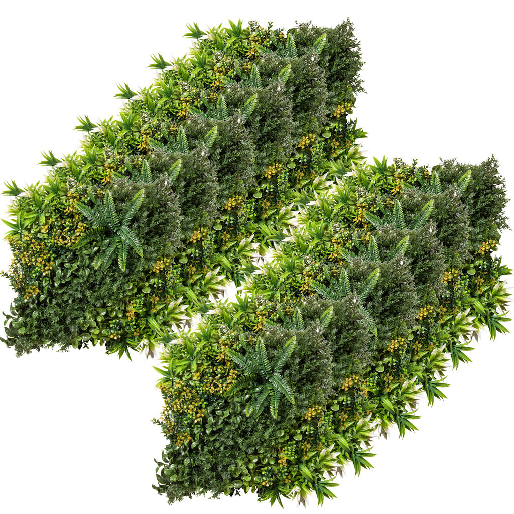 12 Stück künstliches Pflanzenwand Hecke 50x50 cm UV-Schutz Sichtschutz Mehrblättriges Design Heckenpflanze für Garten Outdoor Dekor