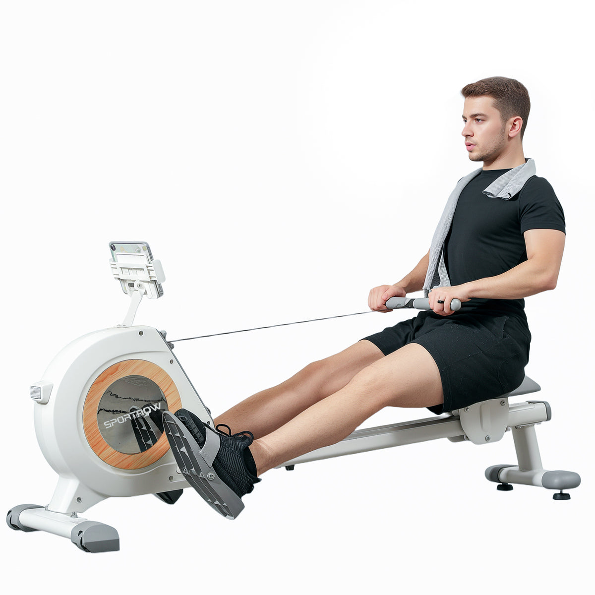 Rowing Machine, 16-Level Magnetic Rower Machine with LCD Monitor and Phone Holder, White