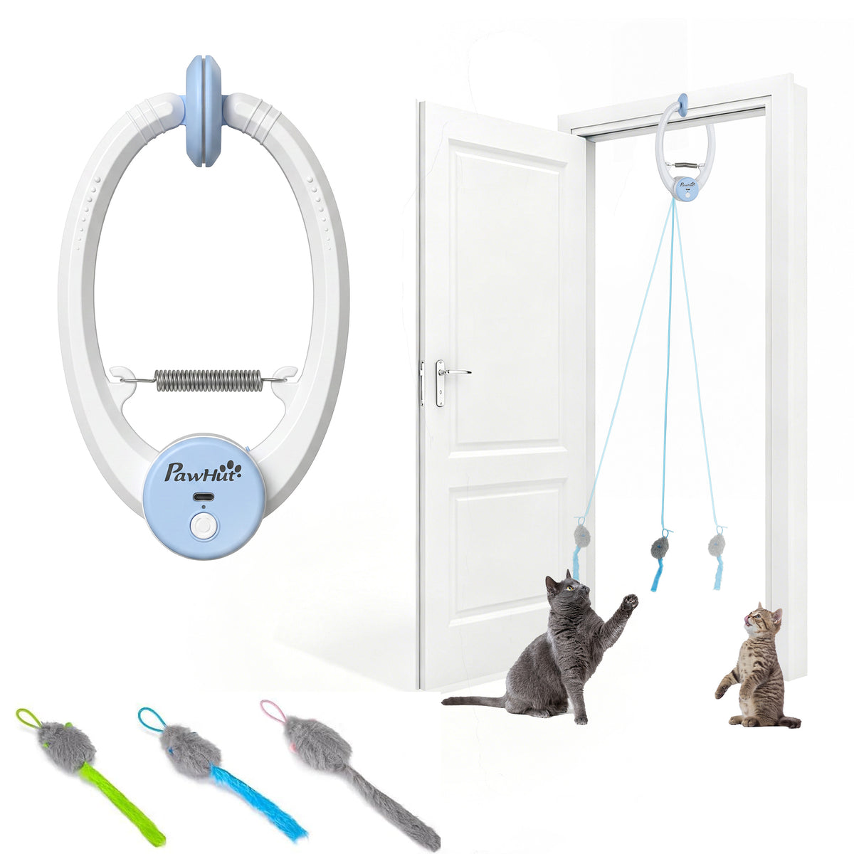 Interactive Cat Toys for Indoor Kittens & Adult USB Rechargeable Door Hanging Bouncing Mouse Teaser