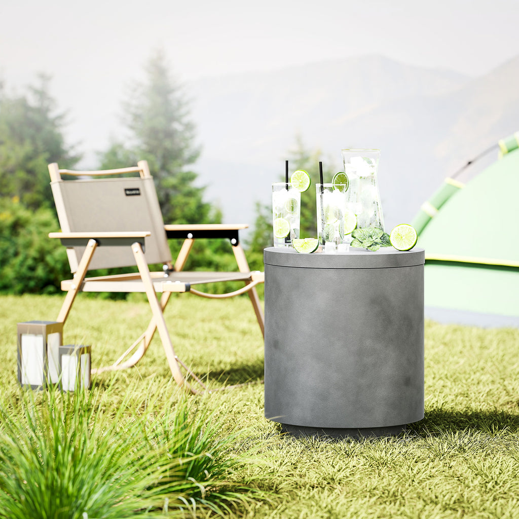 Outdoor-Tisch, Beistelltisch mit K¨¹hler, Eiseimer, Hellgrau