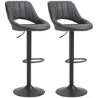Barhocker 2er-Set, Lederoptik, drehbar, höhenverstellbar, Fußstütze, Metallrahmen, 47 x 52 x 87-109 cm, Grau