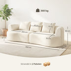 3-Sitzer-Sofa, 260 cm Chenille-Sofa mit breiter Sitzfläche, Federkernpolsterung, hochdichtem Schaumstoff, 3 Kissen creme