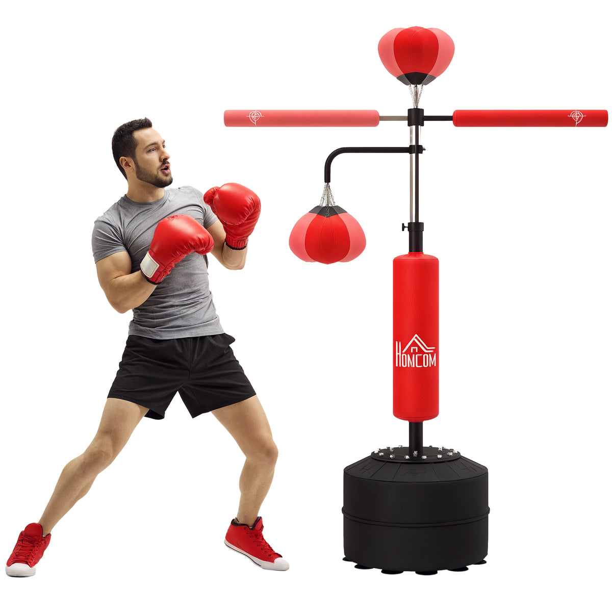 4-in-1 Boxing Punching Bag, Freestanding with 2 Speed Bals, 360° Reflex Bar, 160-230cm Adjustable Height, Red