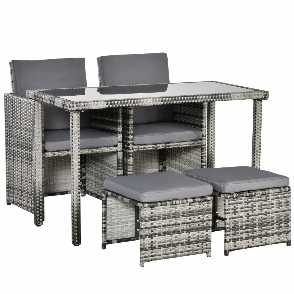Polyrattan Sitzgruppe für 4 Personen Essgruppe Gartenset Garnitur mit Kissen, Grau