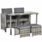 Polyrattan Sitzgruppe für 4 Personen Essgruppe Gartenset Garnitur mit Kissen, Grau