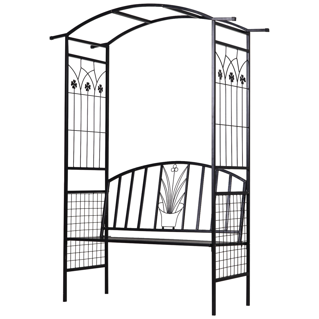  Steel Frame Outdoor Garden Arch w/ 2-Seater Bench Flower Climber Black