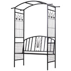  Steel Frame Outdoor Garden Arch w/ 2-Seater Bench Flower Climber Black