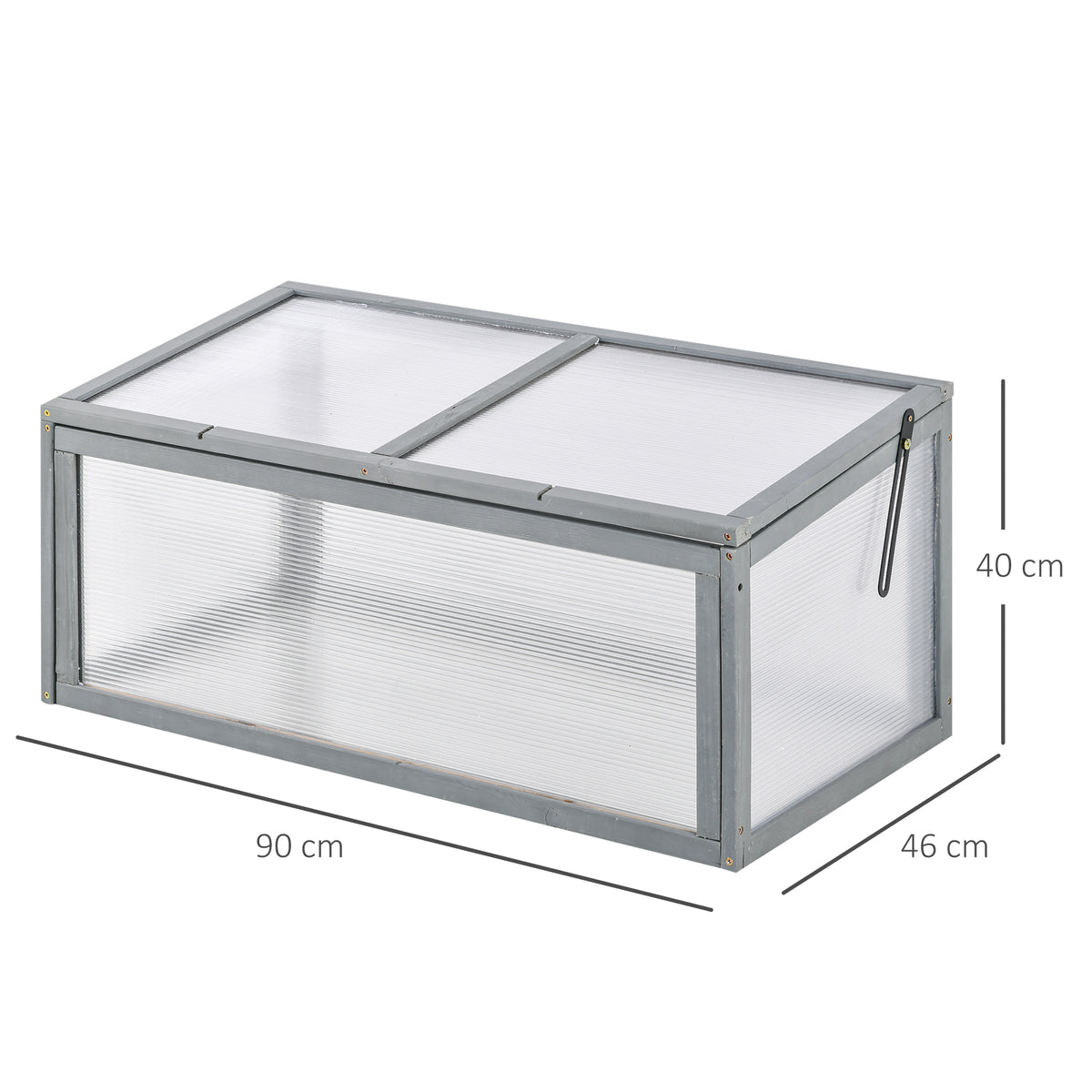  Frühbeet Holz und Polycarbonat Treibhaus 90 x 46 x 40 cm Gewächshaus mit Abdeckung wetterfest Frühbeetkasten für Garten Pflanzenbeet Grau