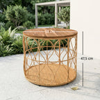 Beistelltisch Ø50 cm wetterfest Gartentisch mit Rattanoptik Akazienholzplatte verstellbaren Füßen Teak