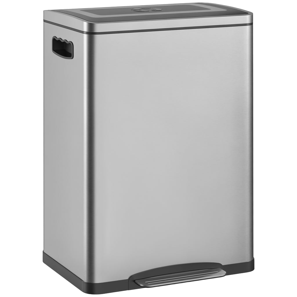 M¨¹lleimer, Abfalleimer mit Deckel und Fu?pedal, Edelstahl, 2x 20 Liter-F?cher, Silber