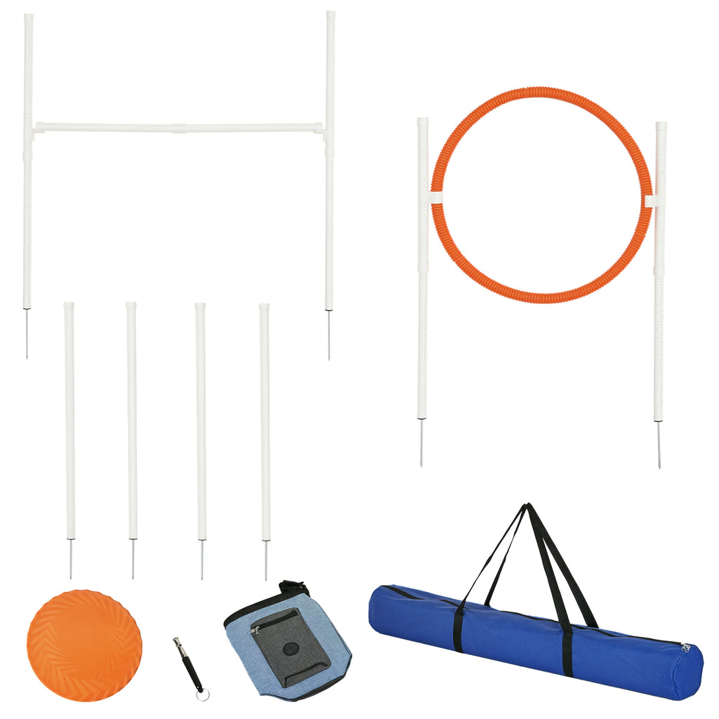 Agility-Set, 5-teilig, inkl. Springhürde, Sprungring, Frisbee, höhenverstellbar, mit Tragetasche