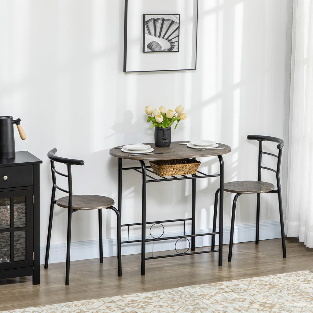 Bistro-Set 3-teilig, 1 Tisch, 2 Stühle, 80 cm x 53 cm x 74,5 cm, Schwarz