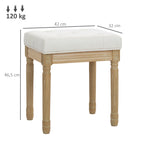 Leinen Sitzhocker, Polsterbank, Fu?bank mit gepolstertem Sitz, Holzbeine, 42 x 32 x 46,5 cm, Beige