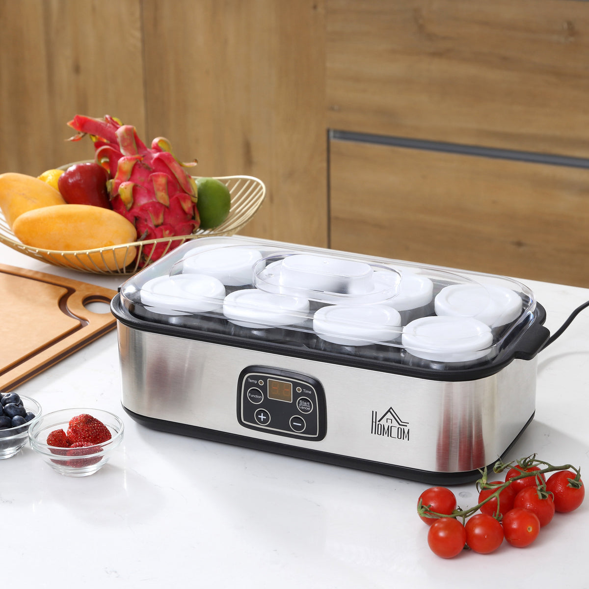 Joghurtbereiter Griechische Joghurtmaschine mit Deckel, 8 BPA-freier Glas-Innenbehälter à 180 ml, Joghurt Maker mit LCD Display Timer, für bis zu 1,4 Liter Joghurt 25 W Silber