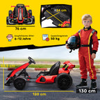 Go-Kart f¨¹r Kinder, Elektro-Kart mit Hupe und Musikfunktion, verstellbarer Sitz, bis 12 km/h, Kunststoff, Metall, Rot