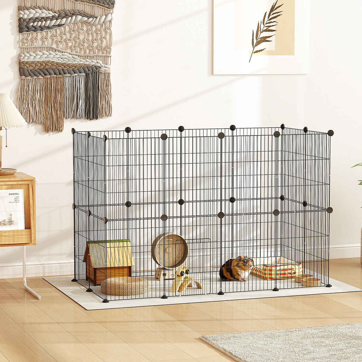 Kleintierkäfig, Außengehege, modulare Bauweise, 0,72 m² Fläche, Stahl, Schwarz