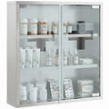 Medizinschrank, Abschließbarer Medikamentenschrank mit 2 Schlüsseln, Glastür und 6 Regalen, 48 x 46 x 12 cm, Silber
