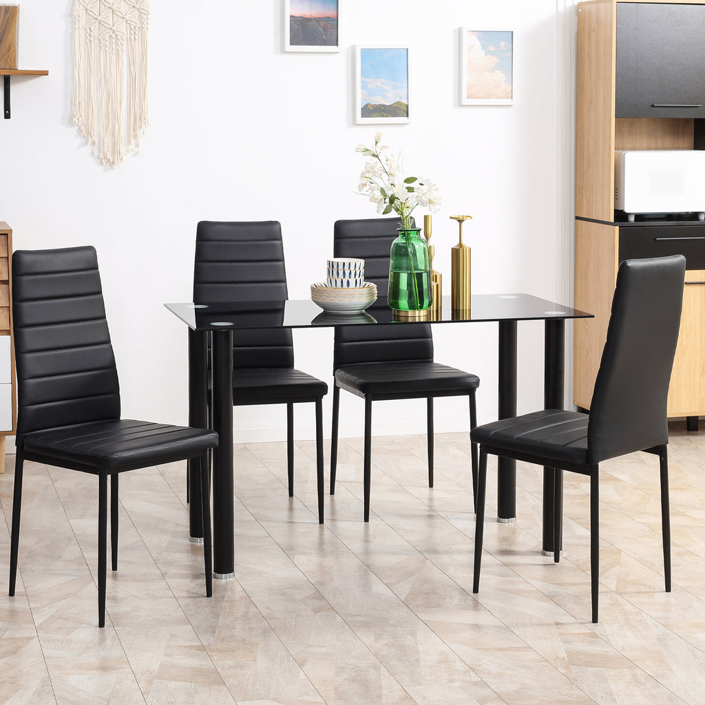 5-tlg. Essgruppe Sitzgruppe Esstisch mit 4 Stühlen, modernes Design, Glastisch, Schwarz