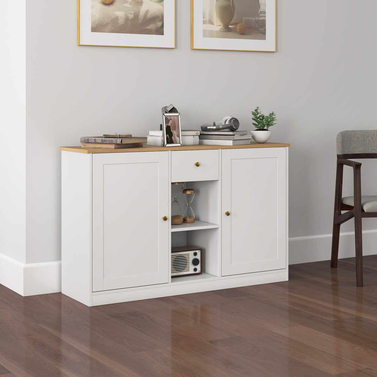 K¨¹chenkommode, Sideboard mit Schublade, Schr?nken, Regalen, Spanplatte, Wei?