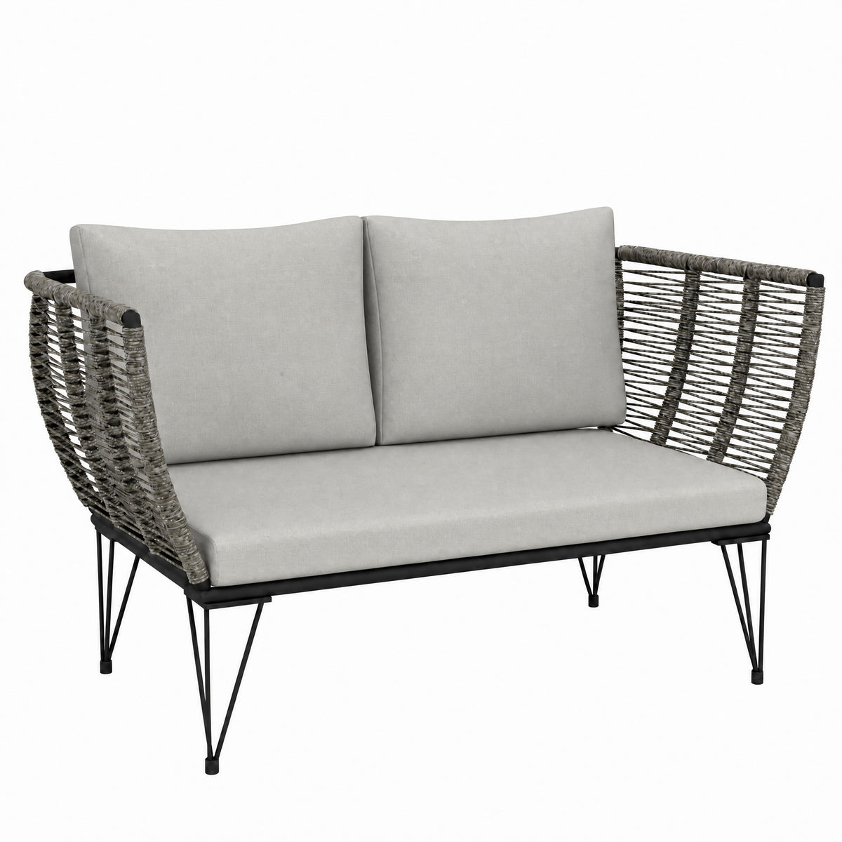 Gartensofa mit Kissen 2-Sitzer Sofa Outdoor Balkon Sofa Rattansofa Polyrattan Gartenmöbel 123 x 67 x 72 cm Hellgrau