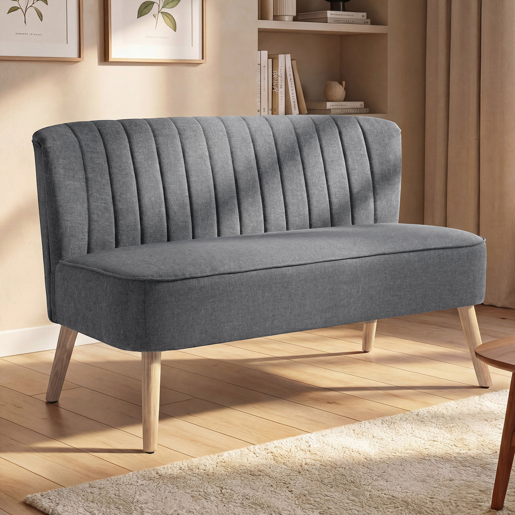 Sofa 2 Sitzer, Polstersofa Leinenoptik, Holzrahmen, F¨¹r Wohnzimmer Schlafzimmer, 117 cm, Grau