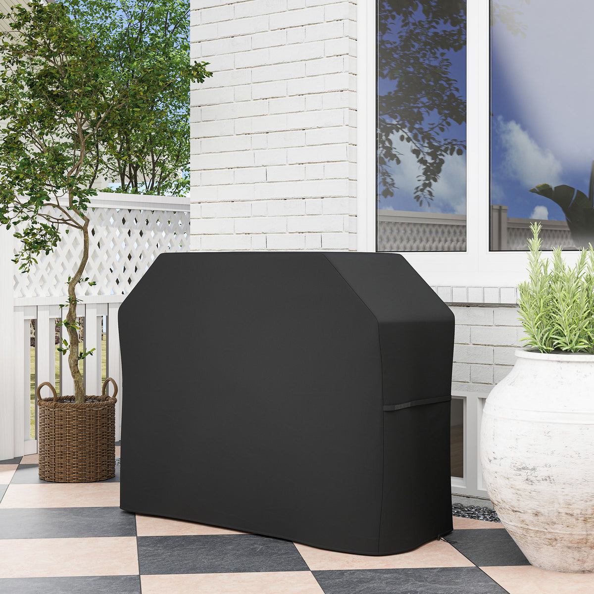 147 x 61cm Plastic Coated Protective Grill Cover - Black