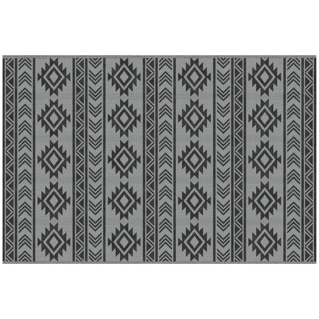 Outdoor-Teppich, wasserdicht, doppelseitiges Design, hochwertige Kunststofffaser, schwarz+grau, 182 x 274cm