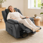 Relaxsessel mit Vibrationsmassage und Wärme, manuell verstellbarer Drehsessel mit Schaukelfunktion und Taschenfederkern, Grau