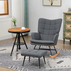 Schaukelstuhl mit Hocker, komfortabel, bis 130 kg, Leinenoptik, 64x89x90cm, Grau
