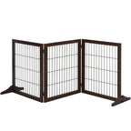 Freestanding Dog Gate 3 Panel Safety Pet Barrier Foldable w/ Support Feet Brown 185 x71 cm