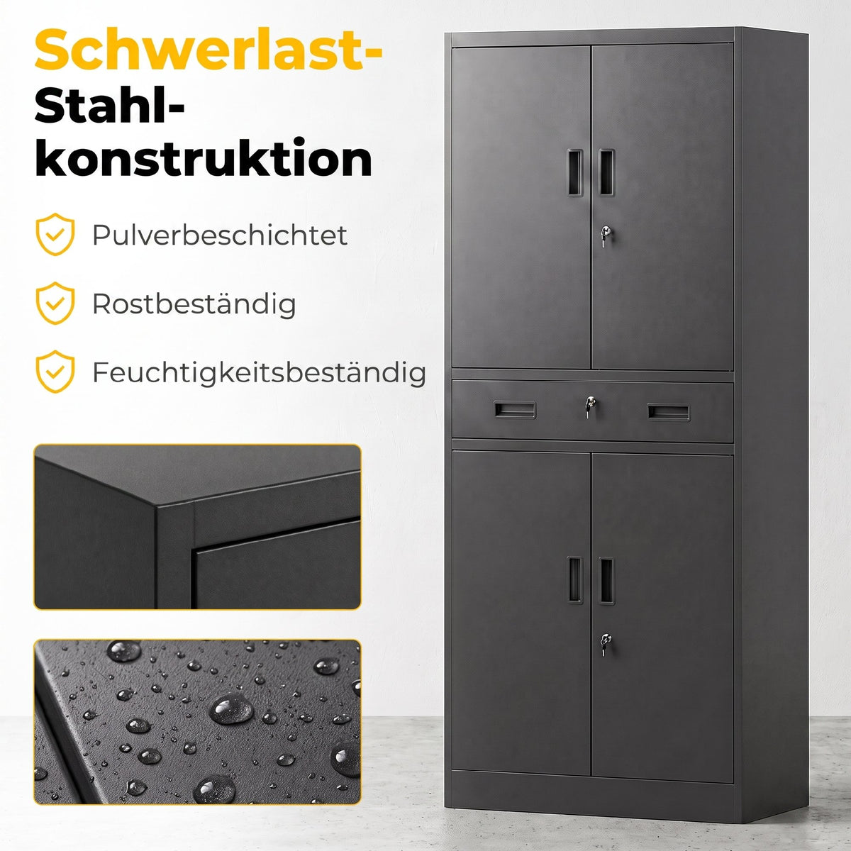 Metal Storage Cabinet, 180cm Tall Tool Cabinet with Locking Doors, Drawer and Adjustable Shelves, Black
