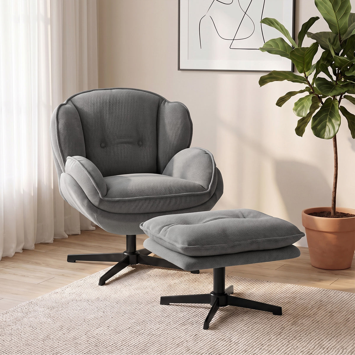 Relaxsessel mit Höhenverstellbaren Hocker, für Wohnzimmer, Grau