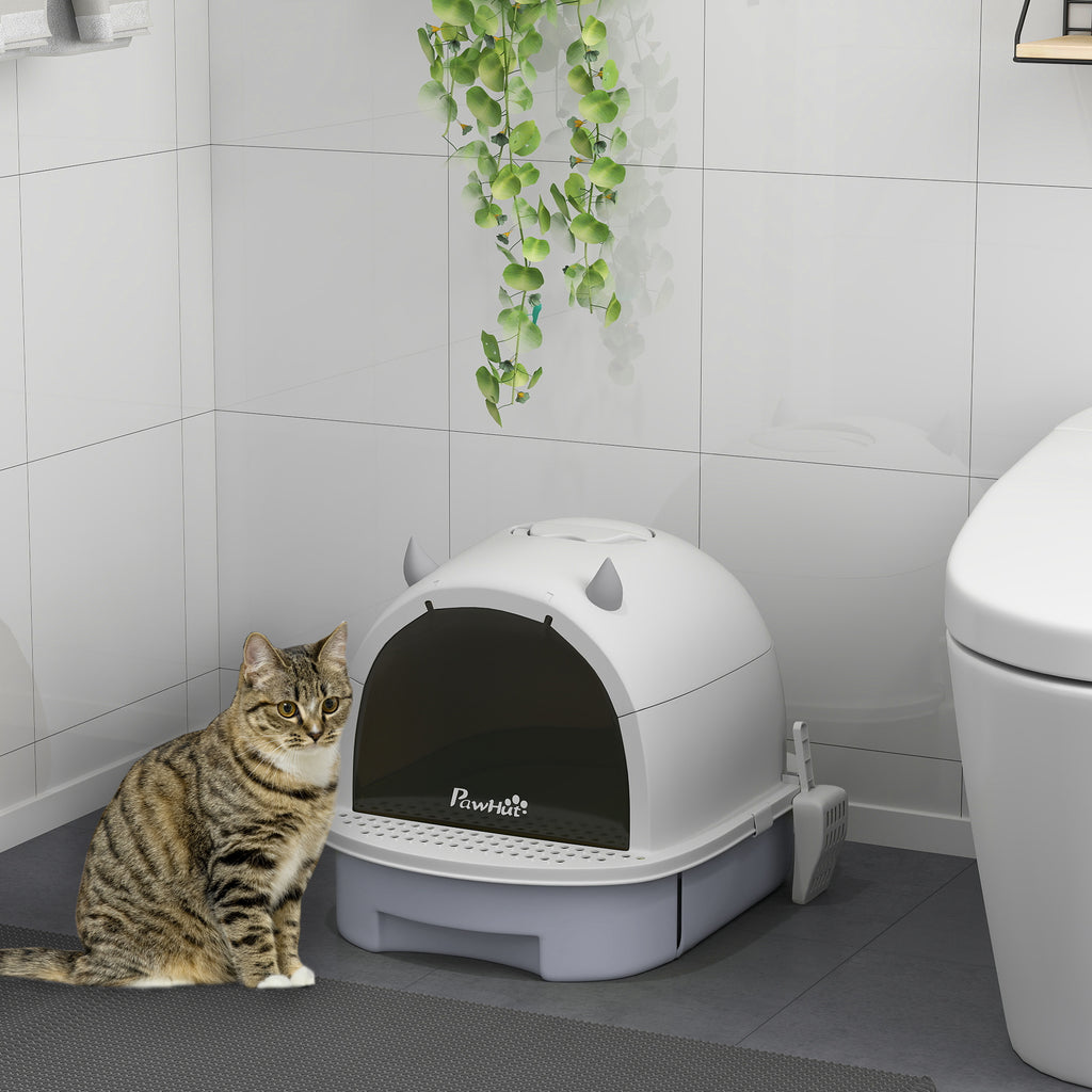 Enclosed Cat Litter Box w/ Pull-Out Drawer, Scoop, Deodorising Bags for Odour Control, Privacy, Portable, Easy to Clean