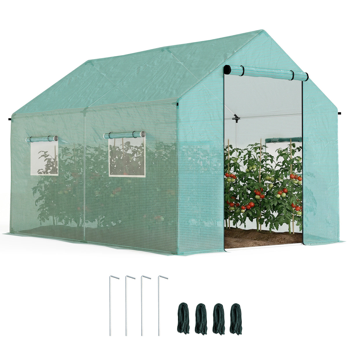 Polyethylene Walk-in Polytunnel Greenhouse, 2 x 3(m), Green