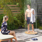 Tragbares Außenduschen-Set mit anpassbarer Fontäne, Aluminiumbasis, UV- und Frost-resistent, Naturholzoptik