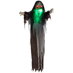 Grünes Monster, Helloweendeko, gruselige Soundeffekte, rote Augen, beweglich, 183 cm