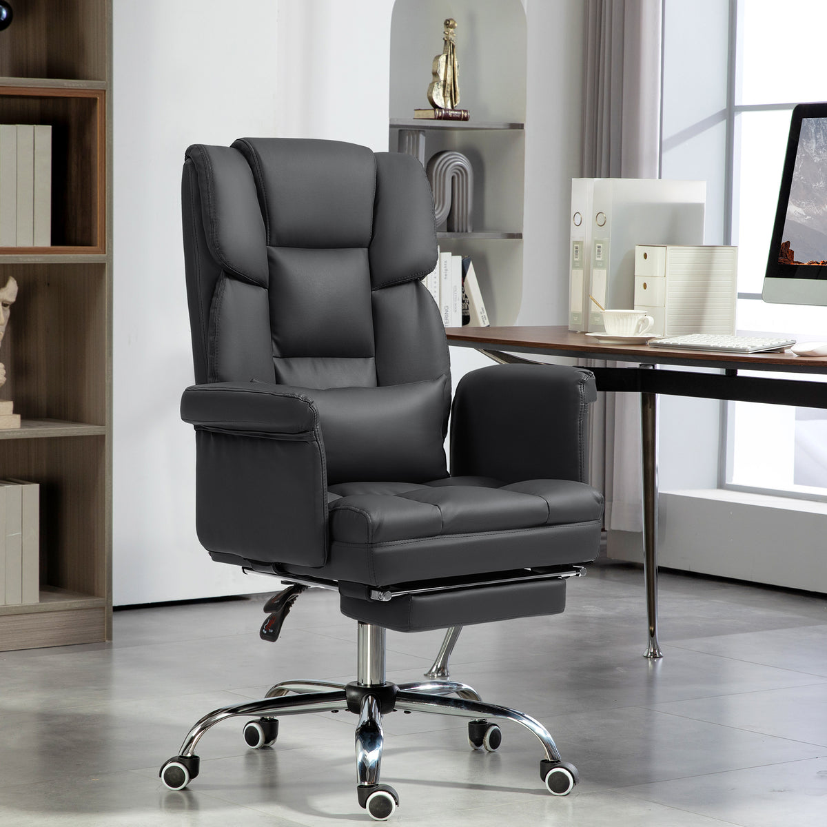 Ergonomischer B¨¹rostuhl, h?henverstellbar 48-56 cm, neigbare R¨¹ckenlehne, Fu?st¨¹tze, Schwarz