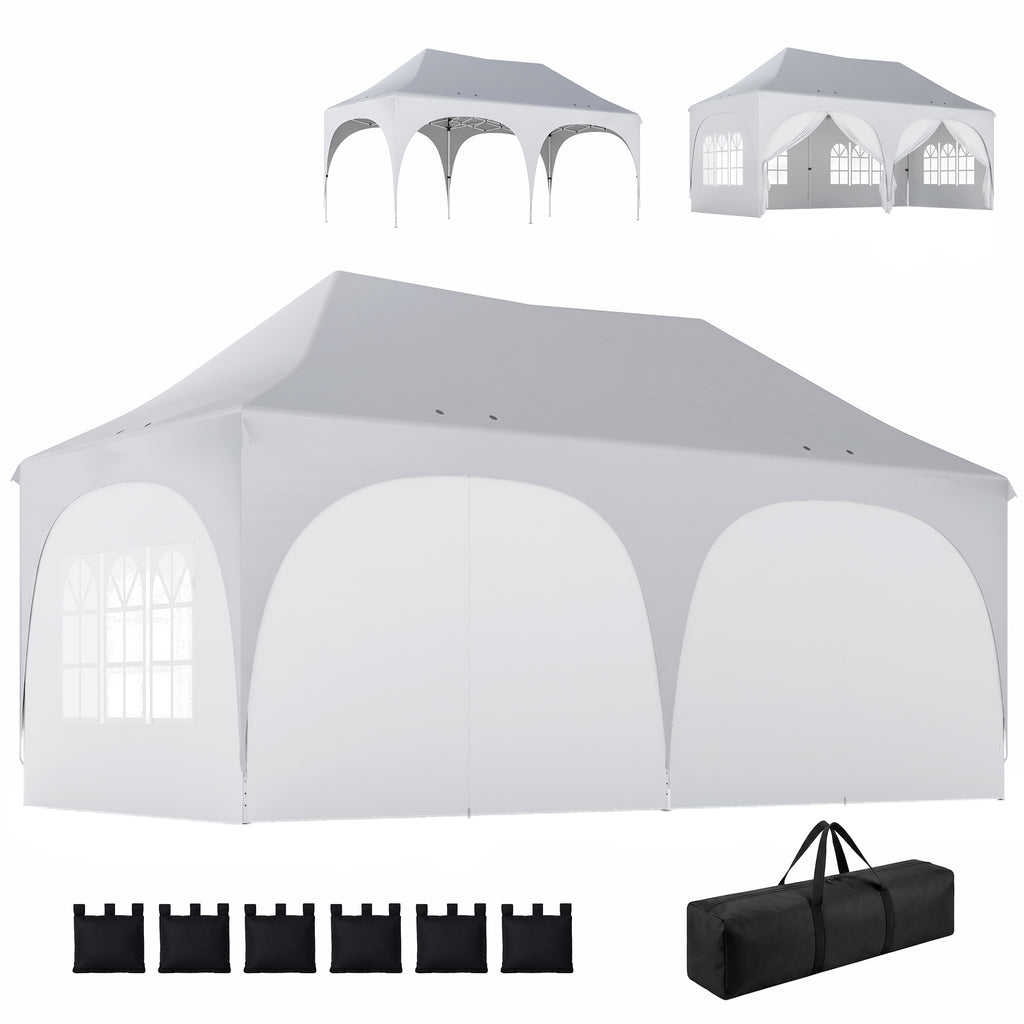 3 x 6 m Pop-Up-Pavillon mit Seitenwänden, 6 Sandsäcken, höhenverstellbarem Dach, Gartenparty-Zelt mit Tragetasche