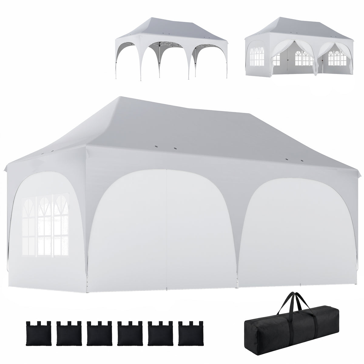 3 x 6 m Pop-Up-Pavillon mit Seitenwänden, 6 Sandsäcken, höhenverstellbarem Dach, Gartenparty-Zelt mit Tragetasche